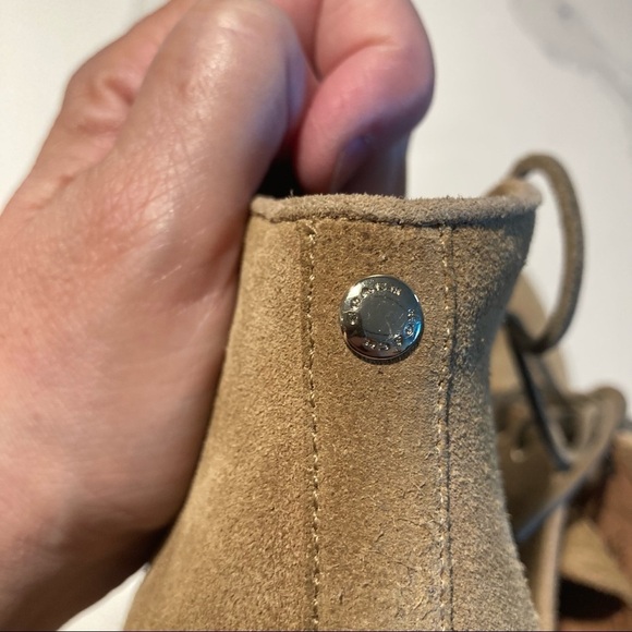 COACH Sz 8 Karson  Tan Suede Wedges Lace Up Booties - Picture 10 of 13